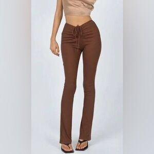 Princess Polly Imogen Pants Ribbed Pull On Flare Brown Size 8 NEW WITH OUT TAGS